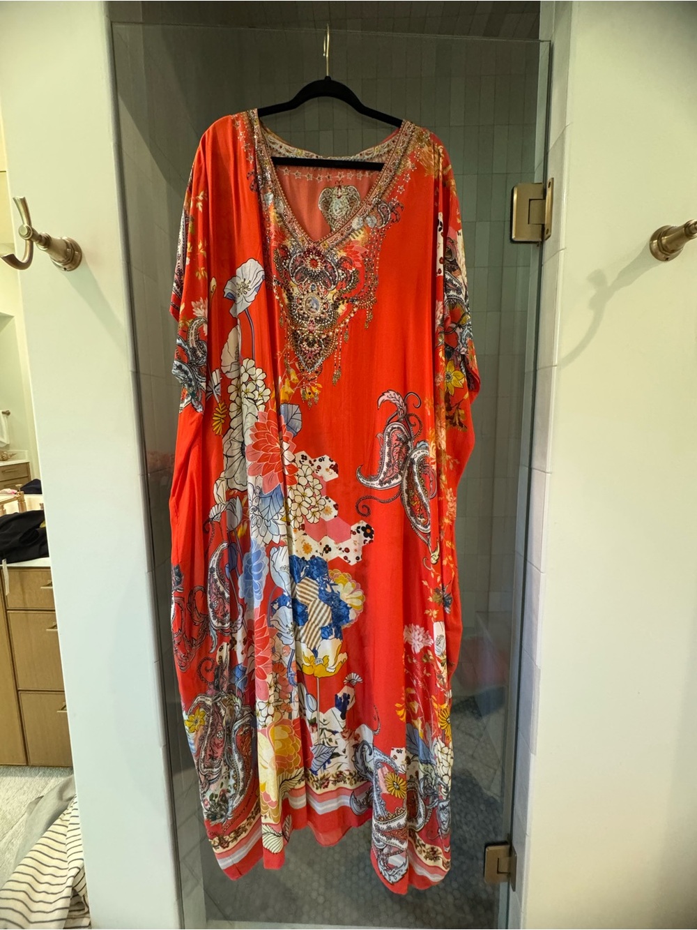 Camilla Red Embellished Floral Caftan